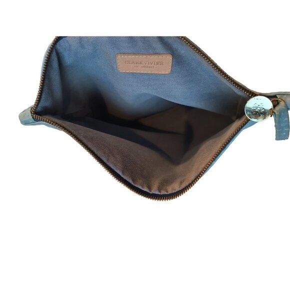 Clare Vivier  Clare V Snake Embossed Fold Over Clutch Light Grey and Blue - Picture 7 of 7